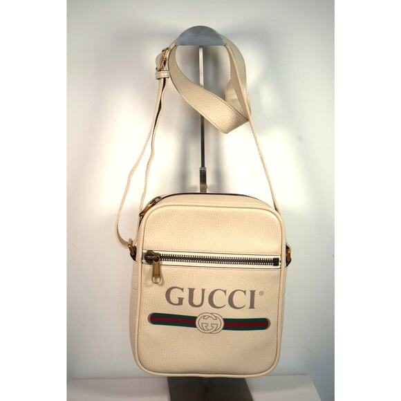 Gucci Grained Calfskin Mini Logo Messenger Bag White FREE COA - Picture 1 of 10